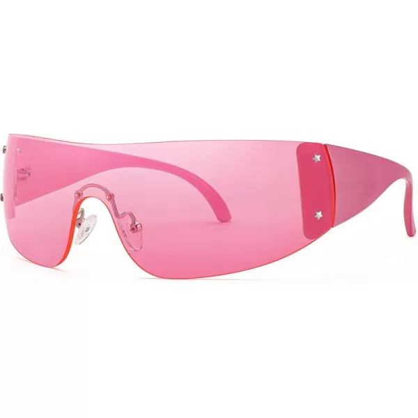 FEISEDY Rimless Wrap Around Y2K Sunglasses For Women Men Fashion Oversized Shield Frameless Sun Glasses B4119Pink