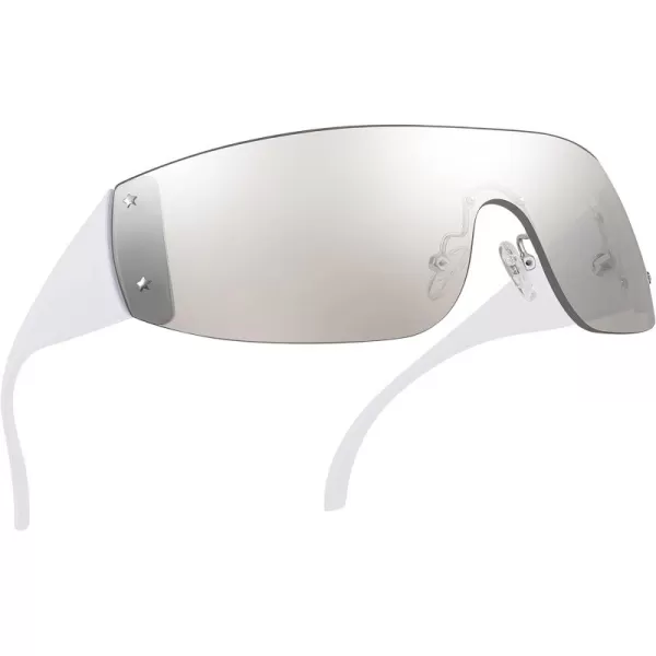 FEISEDY Rimless Wrap Around Y2K Sunglasses For Women Men Fashion Oversized Shield Frameless Sun Glasses B4119WhiteGradient Silver