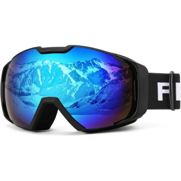 FEISEDY Ski Goggles OTG Snow Sport Goggles for Adult Youth AntiFog UV400 Protection Bendable DualLenses B2961Blue Silver Vlt 18