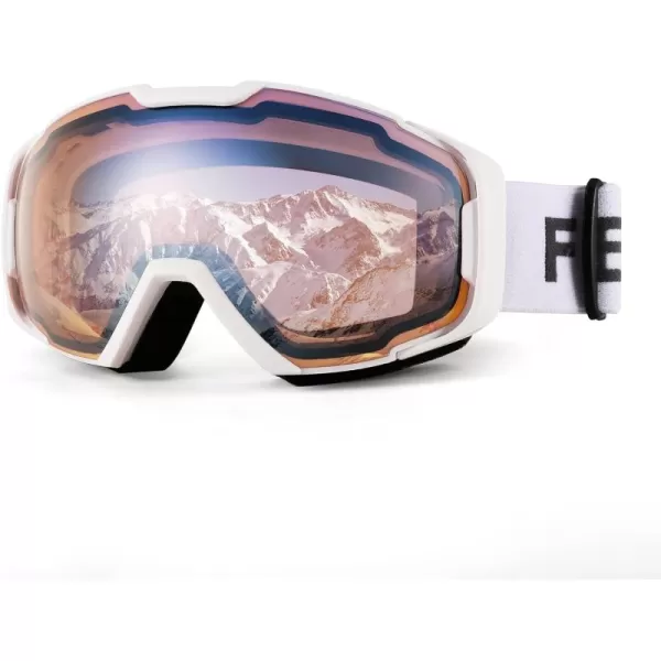FEISEDY Ski Goggles OTG Snow Sport Goggles for Adult Youth AntiFog UV400 Protection Bendable DualLenses B2961Orange Vlt 53