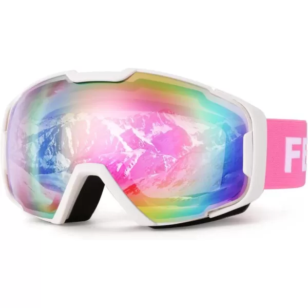 FEISEDY Ski Goggles OTG Snow Sport Goggles for Adult Youth AntiFog UV400 Protection Bendable DualLenses B2961Pink Silver Vlt 45