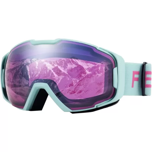 FEISEDY Ski Goggles OTG Snow Sport Goggles for Adult Youth AntiFog UV400 Protection Bendable DualLenses B2961Purple Silver Vlt 27
