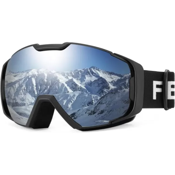 FEISEDY Ski Goggles OTG Snow Sport Goggles for Adult Youth AntiFog UV400 Protection Bendable DualLenses B2961Silver Vlt 12