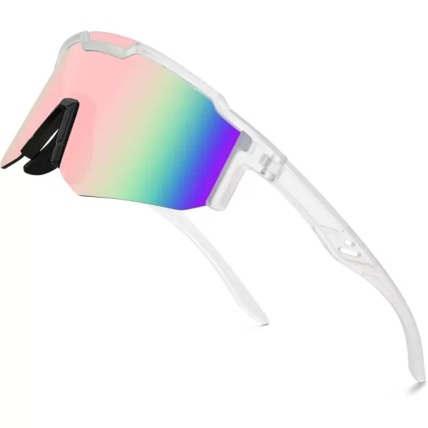 FEISEDY Sports Sunglasses for Men Women Cycling Fishing Mountain Bike Outdoor Glasses or Youth Teens B9128Transparent Frame  Mirror Pink