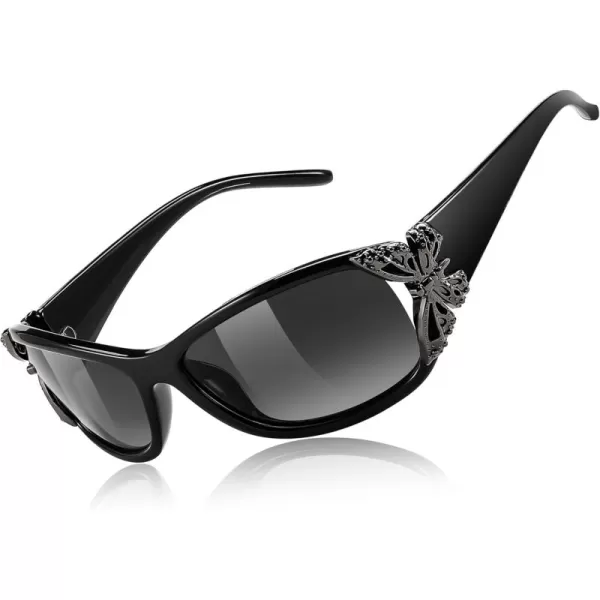 FEISEDY Trendy Polarized Y2K Sunglasses Wrap Around Butterfly Design Fashion Sunnies UV400 Protection B0078Black Frame  Gradual Grey Lens