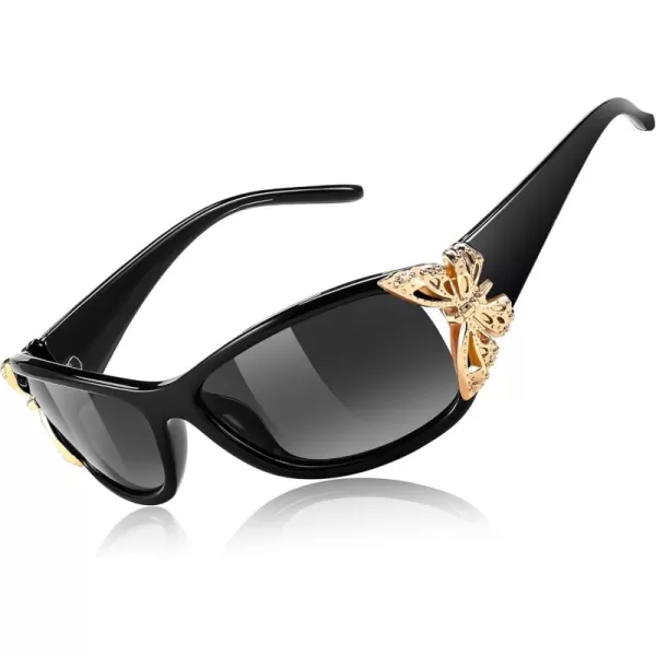 FEISEDY Trendy Polarized Y2K Sunglasses Wrap Around Butterfly Design Fashion Sunnies UV400 Protection B0078Black  Golden