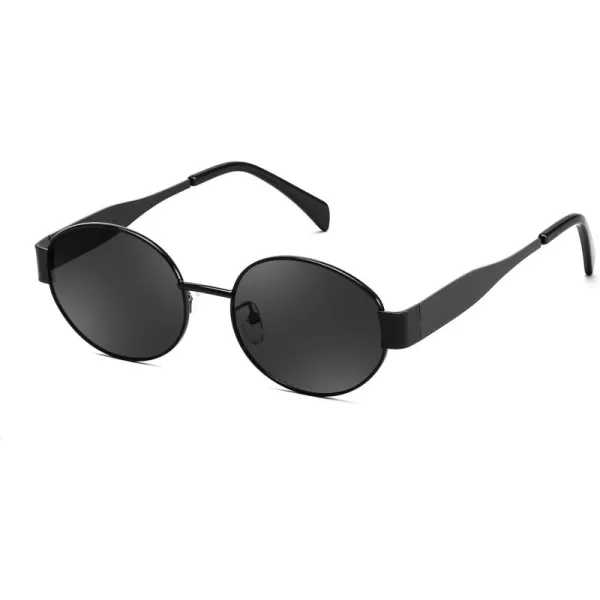 FEISEDY Trendy Retro Oval Sunglasses for Women Men Small Metal Frame Sun Glasses UV400 Shades B0124Blackgrey
