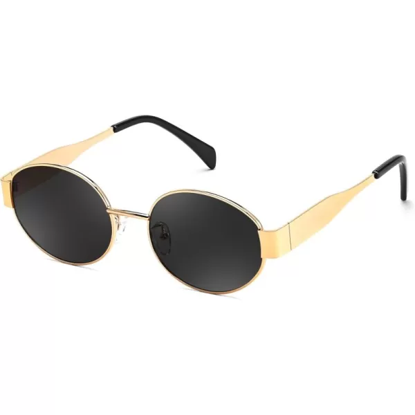 FEISEDY Trendy Retro Oval Sunglasses for Women Men Small Metal Frame Sun Glasses UV400 Shades B0124Goldgrey