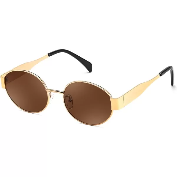 FEISEDY Trendy Retro Oval Sunglasses for Women Men Small Metal Frame Sun Glasses UV400 Shades B0124Goldtea