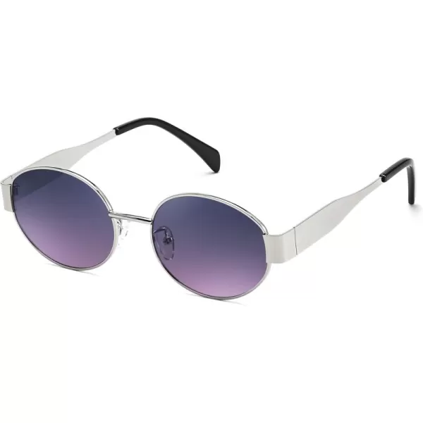 FEISEDY Trendy Retro Oval Sunglasses for Women Men Small Metal Frame Sun Glasses UV400 Shades B0124Slivergrey Pink