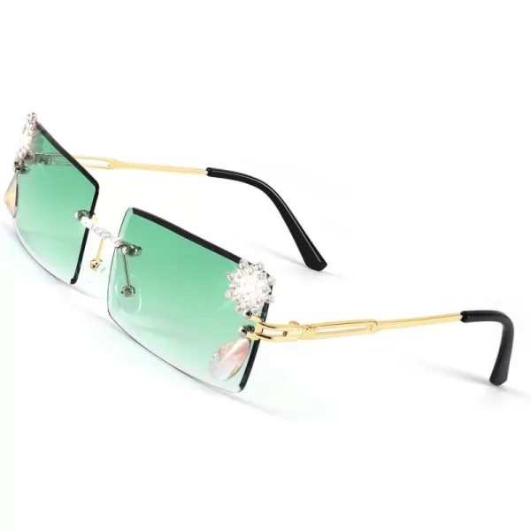 FEISEDY Vintage Rimless Diamond Sunglasses 90s Small Rectangle Bling Frameless Y2K Candy Color Glasses B2333Green