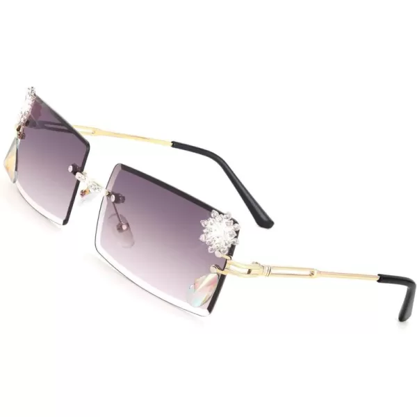 FEISEDY Vintage Rimless Diamond Sunglasses 90s Small Rectangle Bling Frameless Y2K Candy Color Glasses B2333Grey