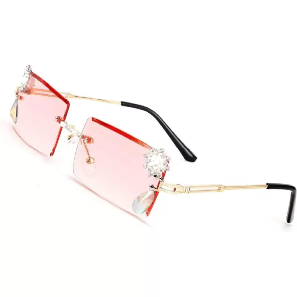 FEISEDY Vintage Rimless Diamond Sunglasses 90s Small Rectangle Bling Frameless Y2K Candy Color Glasses B2333Pink