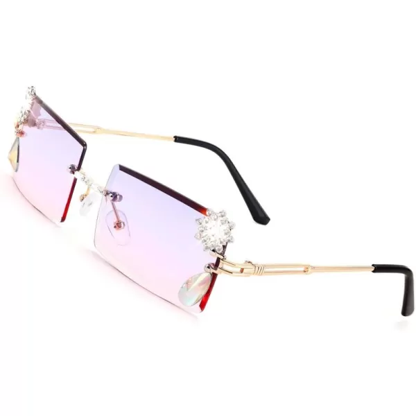 FEISEDY Vintage Rimless Diamond Sunglasses 90s Small Rectangle Bling Frameless Y2K Candy Color Glasses B2333Purple Pink