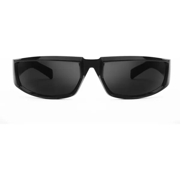 FEISEDY Wrap Around Trendy Sunglasses For Women Men Fashion Futuristic Mirror Shades Punk Sun Glasses B2970001 Black Grey Lens