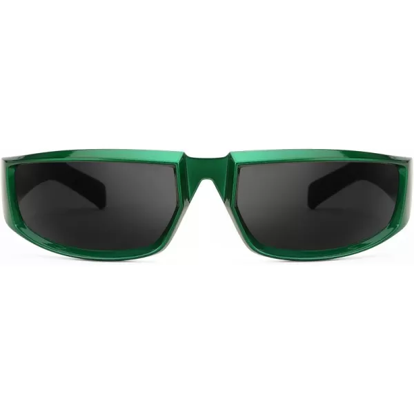 FEISEDY Wrap Around Trendy Sunglasses For Women Men Fashion Futuristic Mirror Shades Punk Sun Glasses B2970002 Green Grey Lens