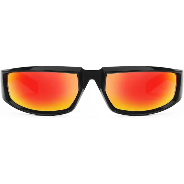FEISEDY Wrap Around Trendy Sunglasses For Women Men Fashion Futuristic Mirror Shades Punk Sun Glasses B2970003 Black  Red Mirrored Lens
