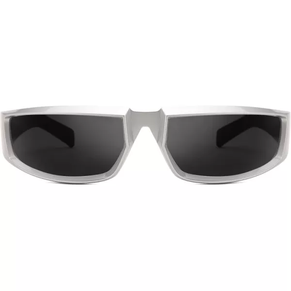 FEISEDY Wrap Around Trendy Sunglasses For Women Men Fashion Futuristic Mirror Shades Punk Sun Glasses B2970004 Silver  Grey Lens