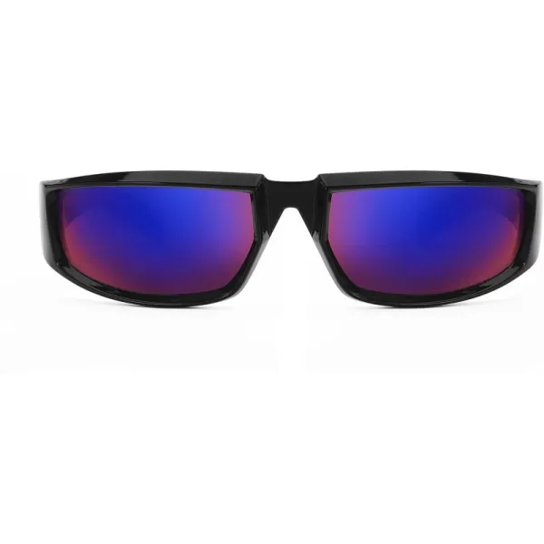 FEISEDY Wrap Around Trendy Sunglasses For Women Men Fashion Futuristic Mirror Shades Punk Sun Glasses B2970005 Black  Grey Lens