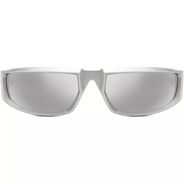 FEISEDY Wrap Around Trendy Sunglasses For Women Men Fashion Futuristic Mirror Shades Punk Sun Glasses B2970006 Silver  White Mirrored Lenses