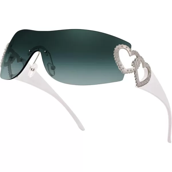 FEISEDY Y2K Rimless Sunglasses Heart for Women Men Around Wrap Fashion Futuristic 2000s Trendy Shield B2981Gradual Blue