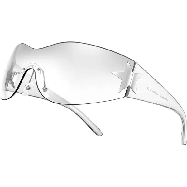 FEISEDY Y2K Sunglasses for Women Men 2000s Fashion Rimless Wrap Around Frameless Star Sun Glasses B9090Clear Black Tinted