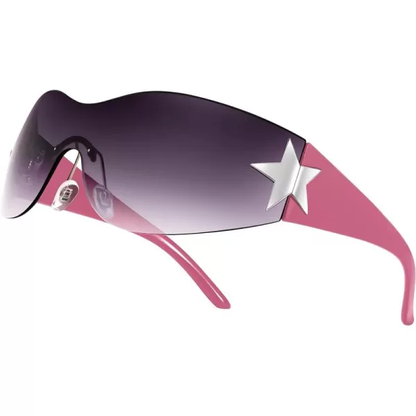 FEISEDY Y2K Sunglasses for Women Men 2000s Fashion Rimless Wrap Around Frameless Star Sun Glasses B9090Gradient Black