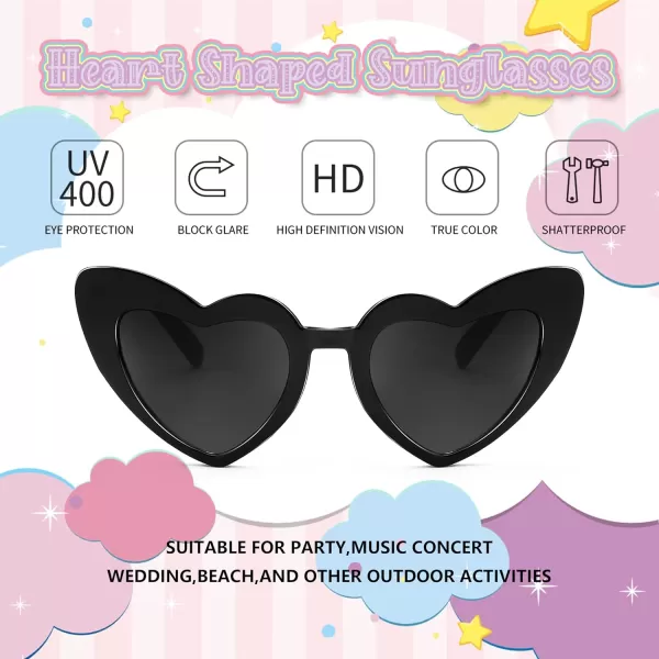 FEISEDY 2 Pack Vintage Kids Heart Sunglasses Girls Toddler De Sol Gafas Beach Party Holiday Sun Glasses Age 310 B2903Black