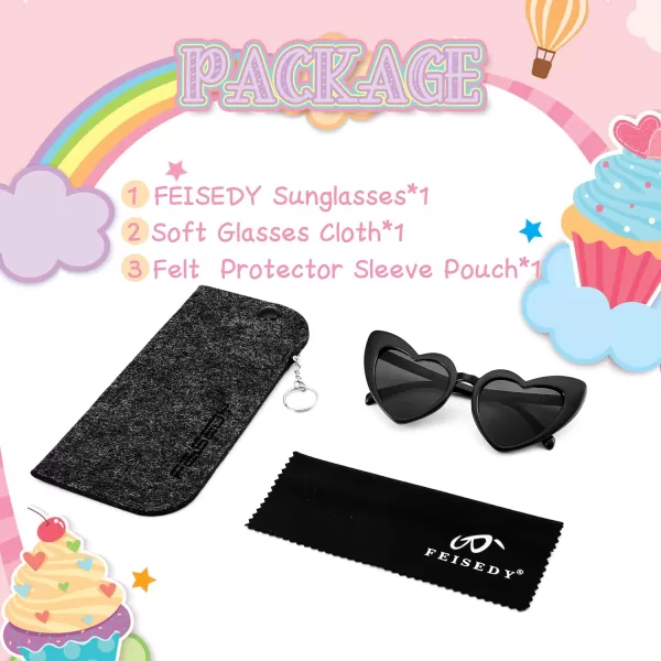 FEISEDY 2 Pack Vintage Kids Heart Sunglasses Girls Toddler De Sol Gafas Beach Party Holiday Sun Glasses Age 310 B2903Black