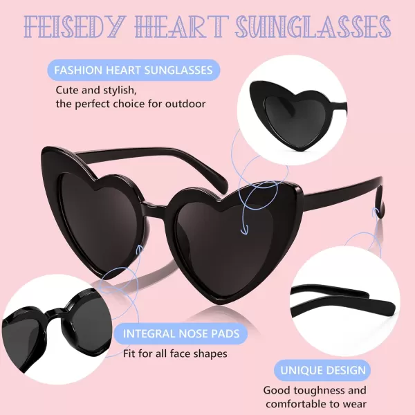 FEISEDY 2 Pack Vintage Kids Heart Sunglasses Girls Toddler De Sol Gafas Beach Party Holiday Sun Glasses Age 310 B2903Black