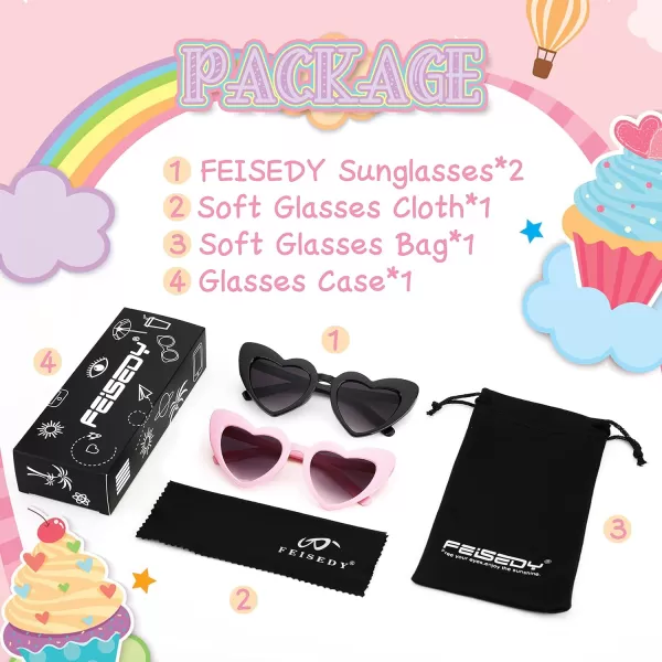 FEISEDY 2 Pack Vintage Kids Heart Sunglasses Girls Toddler De Sol Gafas Beach Party Holiday Sun Glasses Age 310 B2903Blackpink