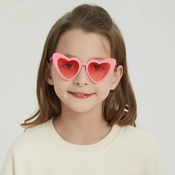 FEISEDY 2 Pack Vintage Kids Heart Sunglasses Girls Toddler De Sol Gafas Beach Party Holiday Sun Glasses Age 310 B2903Pink