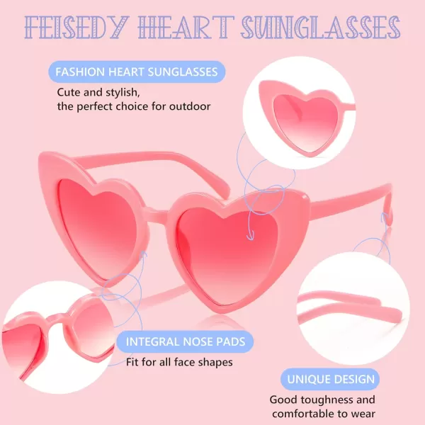 FEISEDY 2 Pack Vintage Kids Heart Sunglasses Girls Toddler De Sol Gafas Beach Party Holiday Sun Glasses Age 310 B2903Pink