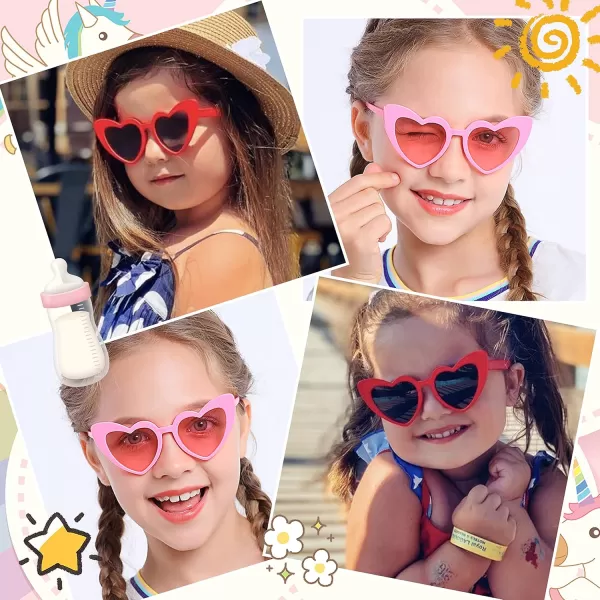 FEISEDY 2 Pack Vintage Kids Heart Sunglasses Girls Toddler De Sol Gafas Beach Party Holiday Sun Glasses Age 310 B2903Purplerainbow