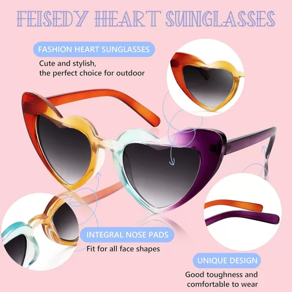 FEISEDY 2 Pack Vintage Kids Heart Sunglasses Girls Toddler De Sol Gafas Beach Party Holiday Sun Glasses Age 310 B2903Purplerainbow