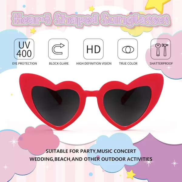 FEISEDY 2 Pack Vintage Kids Heart Sunglasses Girls Toddler De Sol Gafas Beach Party Holiday Sun Glasses Age 310 B2903Red