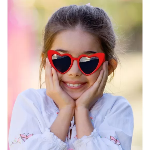 FEISEDY 2 Pack Vintage Kids Heart Sunglasses Girls Toddler De Sol Gafas Beach Party Holiday Sun Glasses Age 310 B2903Red