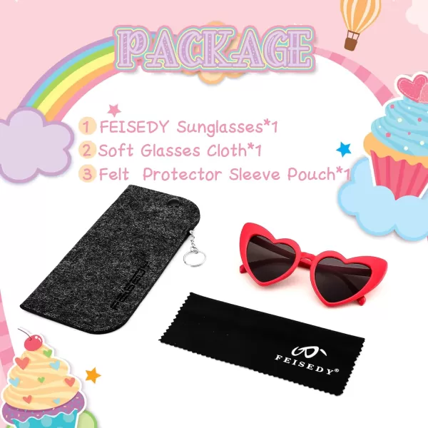 FEISEDY 2 Pack Vintage Kids Heart Sunglasses Girls Toddler De Sol Gafas Beach Party Holiday Sun Glasses Age 310 B2903Red
