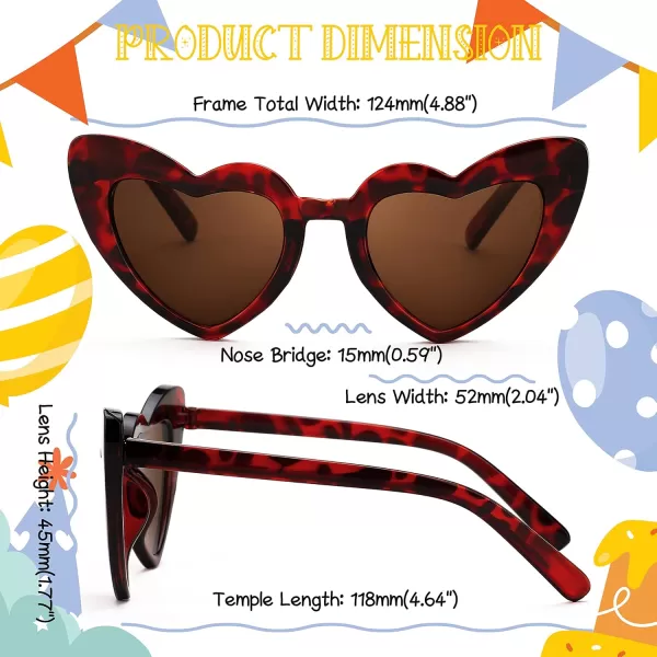 FEISEDY 2 Pack Vintage Kids Heart Sunglasses Girls Toddler De Sol Gafas Beach Party Holiday Sun Glasses Age 310 B2903Redleopard
