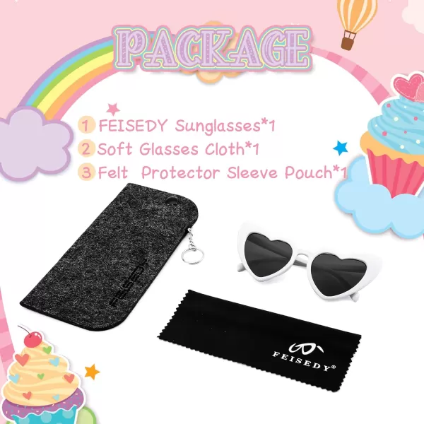 FEISEDY 2 Pack Vintage Kids Heart Sunglasses Girls Toddler De Sol Gafas Beach Party Holiday Sun Glasses Age 310 B2903White