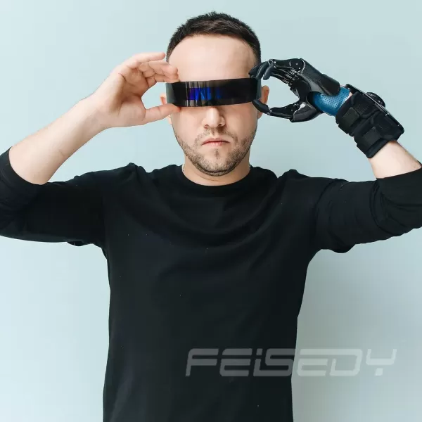 FEISEDY 80s Futuristic Cyclops Cyber Visor Sunglasses Men Women Punk Style Cosplay B2740Black  Blue Mirror Stripe