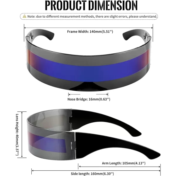 FEISEDY 80s Futuristic Cyclops Cyber Visor Sunglasses Men Women Punk Style Cosplay B2740Black  Blue Mirror Stripe