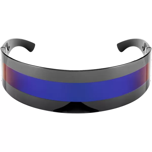 FEISEDY 80s Futuristic Cyclops Cyber Visor Sunglasses Men Women Punk Style Cosplay B2740Black  Blue Mirror Stripe
