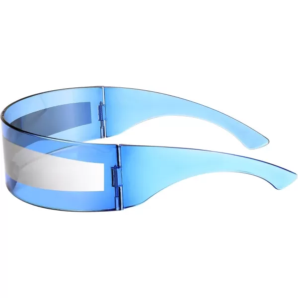 FEISEDY 80s Futuristic Cyclops Cyber Visor Sunglasses Men Women Punk Style Cosplay B2740Blue  Silver Stripe