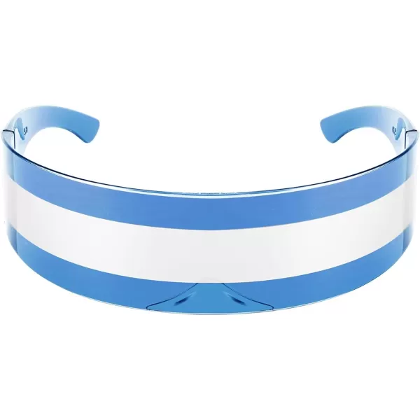 FEISEDY 80s Futuristic Cyclops Cyber Visor Sunglasses Men Women Punk Style Cosplay B2740Blue  Silver Stripe
