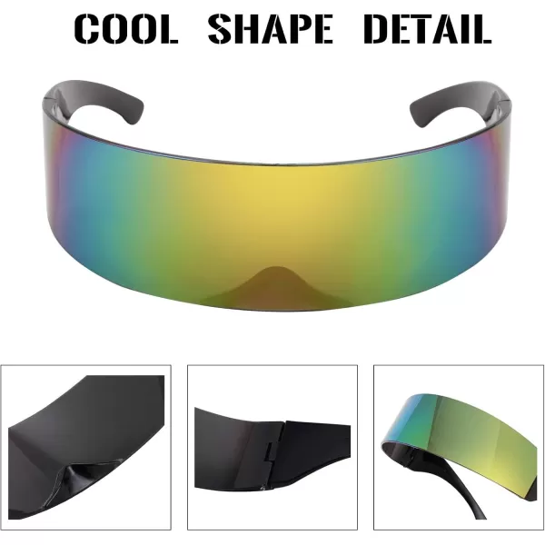FEISEDY 80s Futuristic Cyclops Cyber Visor Sunglasses Men Women Punk Style Cosplay B2740Colourful