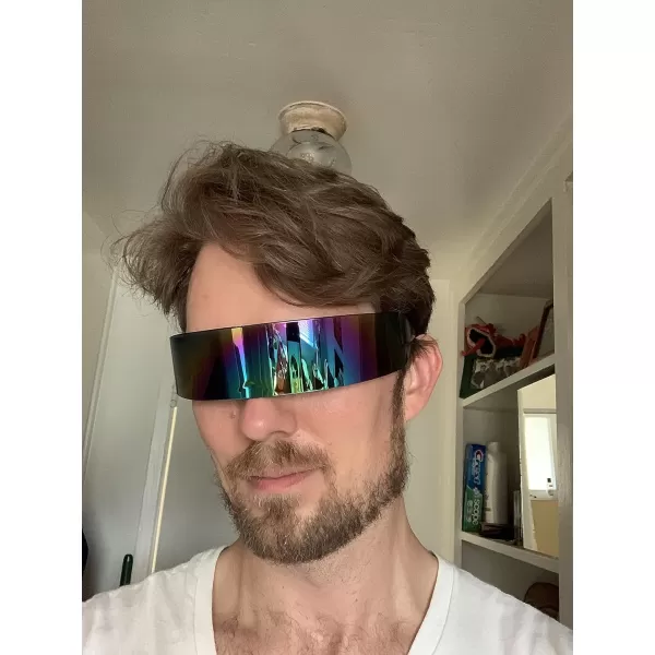 FEISEDY 80s Futuristic Cyclops Cyber Visor Sunglasses Men Women Punk Style Cosplay B2740Colourful