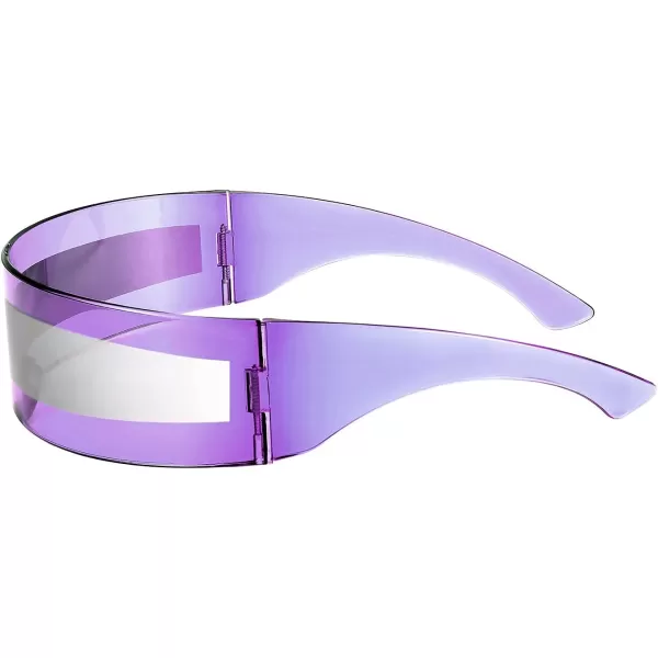 FEISEDY 80s Futuristic Cyclops Cyber Visor Sunglasses Men Women Punk Style Cosplay B2740Purple  Silver Stripe