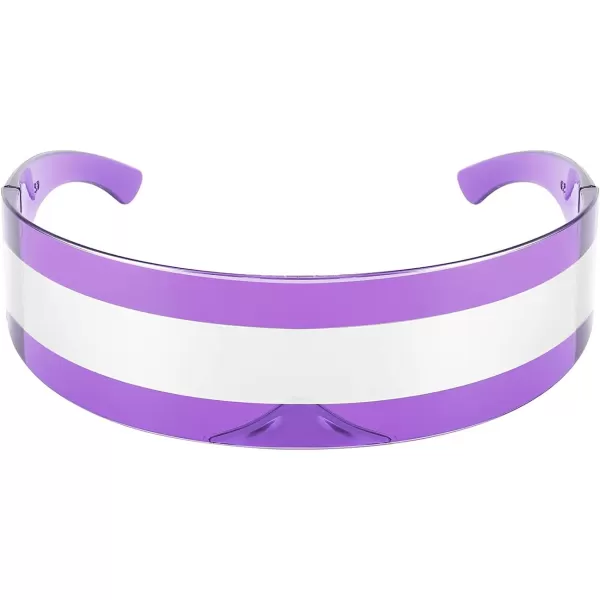 FEISEDY 80s Futuristic Cyclops Cyber Visor Sunglasses Men Women Punk Style Cosplay B2740Purple  Silver Stripe