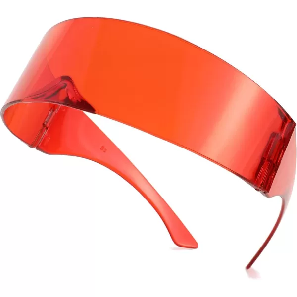 FEISEDY 80s Futuristic Cyclops Cyber Visor Sunglasses Men Women Punk Style Cosplay B2740Red